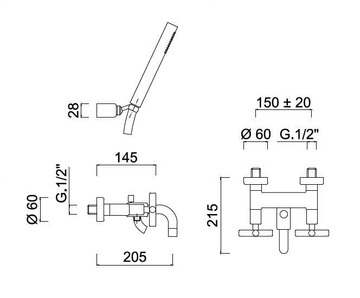 G3 - F7601 - Wall-mounted bathtub tap with hand shower by Rubinetteria Giulini - view 3